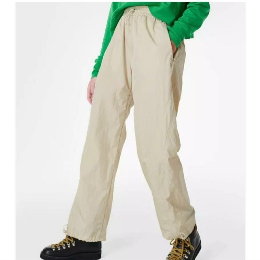 Beige Wide-Leg Elastic Waist Pants - Women's